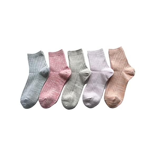 靴下 レディース リブ ソックス 麻混 薄手 春 夏用 おしゃれ パンプス ソックス 23-25cm 5足セット（色はお任せ） C58