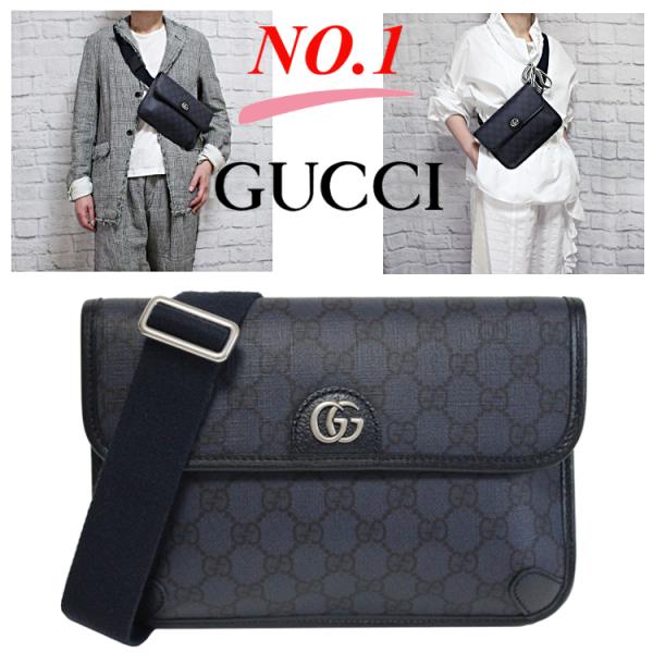 GUCCI ボディバッグ ウェストポーチ GG柄グレーブラック ヒップバッグ GUCCI（グッチ） バッグ メンズ ベルトバッグ ボディバッグ ウエスト