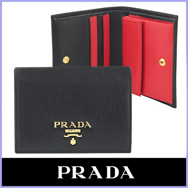 プラダ PRADA 財布 二つ折り財布 新作 黒/ブラック×赤/レッド 1MV204 