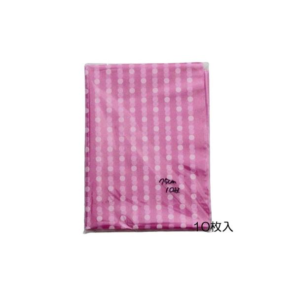 明るく可愛らしい水玉ピンク柄が特徴の、ポリ風呂敷（75cm）10枚入りです。厚み0.035mmのしっかりとしたポリエチレン素材で、料理の包装やラッピング、仕出し・お弁当包みなど幅広い用途にお使いいただけます。75cmの大きめサイズは、お弁当...