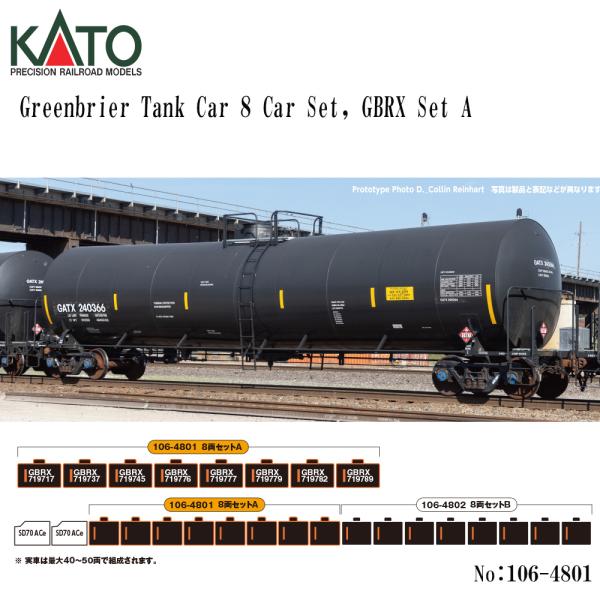 No:106-4801 KATO Greenbrier Tank Car 8 Car Set, GBRX Set A 鉄道模型 Nゲージ KATO