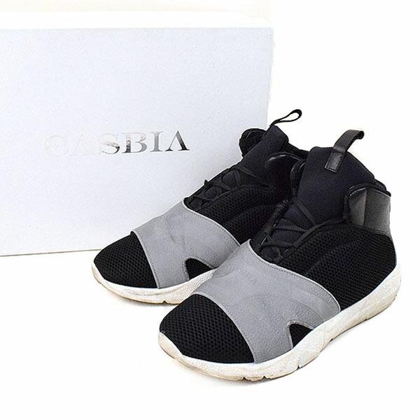 CASBIA カスビア 15SS BLAKE レザー切替ハイカットメッシュスニーカー