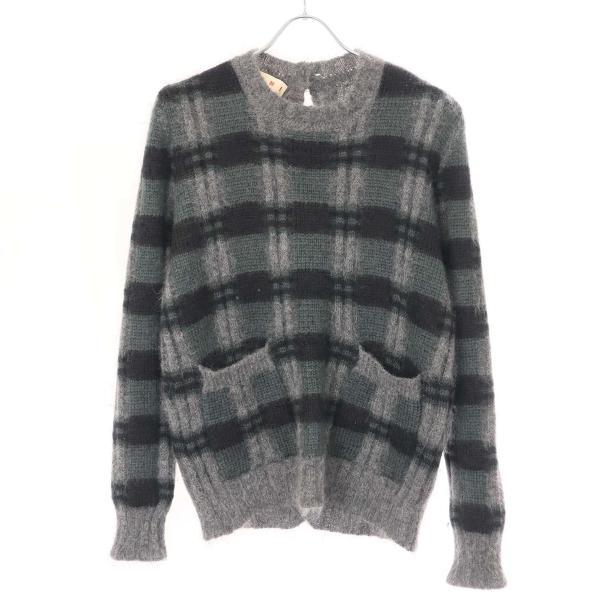 MARNI - MARNI マルニ W Checkered Button Down Sweater バックボタンモヘヤチェックニットセーター CDMDO36Q00FU166 グリーン系 40 MARNI マルニ W Checkered Button Down Sweater バックボタン
