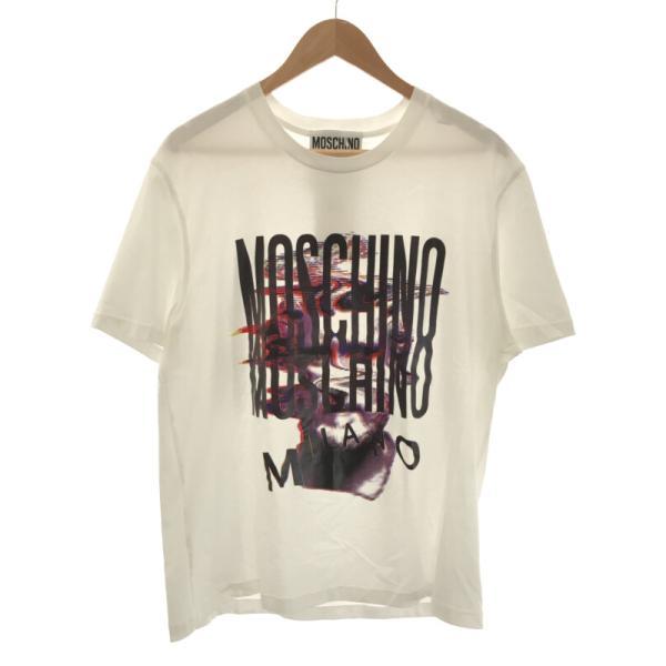 MOSCHINO モスキーノ ロゴプリントTシャツ ホワイト サイズ:54 メンズ 