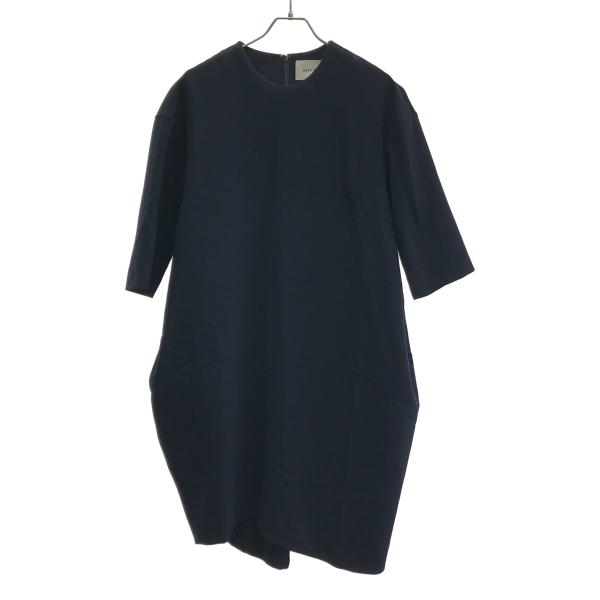 ENFOLD エンフォルド PEダブルクロス コクーンワンピース ネイビー 38 ENFOLD（エンフォルド） 17AW ダブルクロスアシンメコクーンワンピース