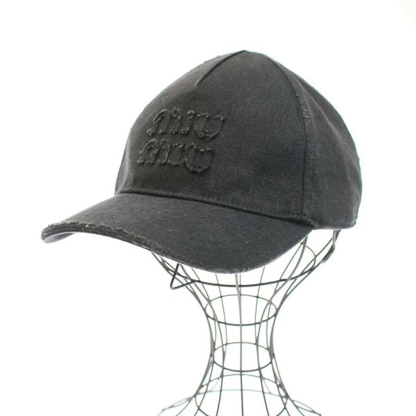 miu miu（ミュウミュウ） ロゴダメージデニムキャップ 5HC179 ブラック