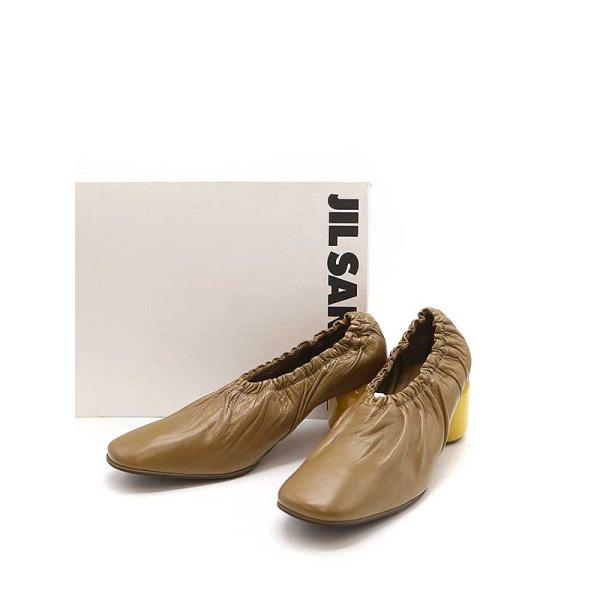 JIL SANDER ジルサンダー チャンキーヒールギャザーパンプス ブラウン  