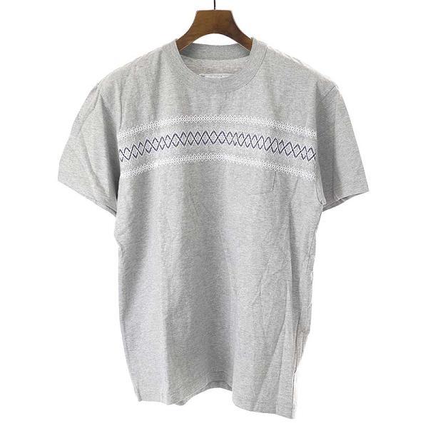 sacai サカイ 18SS 刺繍デザインTシャツ グレー サイズ:2 メンズ 