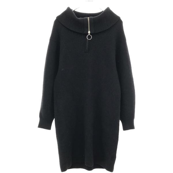 【フレイアイディー】ジップ ニット ワンピース　ビックカラー　黒　フリーサイズ FRAY I.D（フレイ・アイディー） フレイ アイディー ジップニット