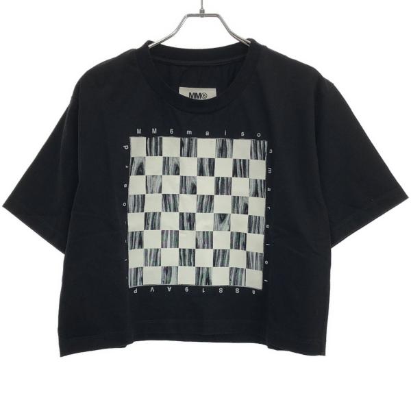 MM6 エムエムシックス 19SS CHECKERS PRINTED SHORT TEE クロップドTシャツ S52GC0094 ブラック M MM6 エムエムシックス 19SS CHECKERS PRINTED SHORT TEE クロップドT