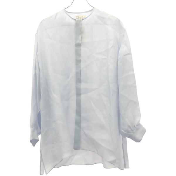 美品 BLAMINK ブラミンク スタンドカラーシャツ コットン ブルー 38 BLAMINK ブラミンク ノーカラーシルク ブラウスシャツ 7921-230-0187
