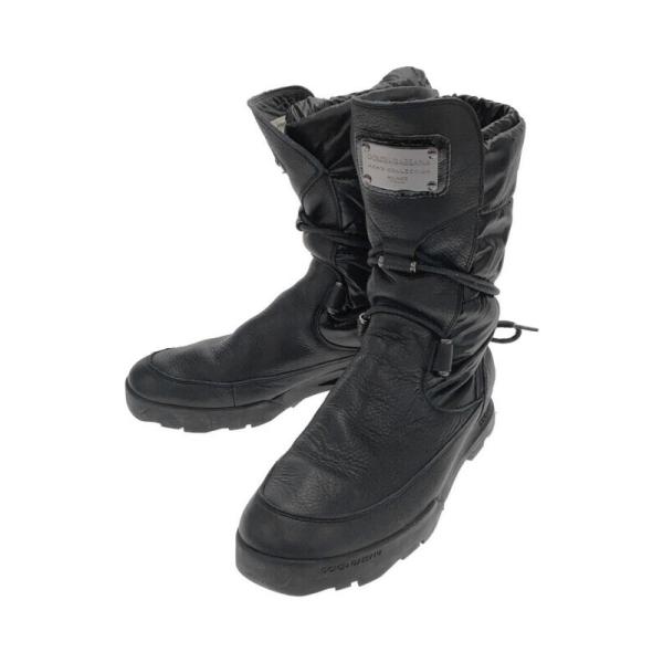 ドルチェ&ガッバーナ　レザー　ナイロン　メタルプレート　ロング　スノーブーツ　黒 ドルチェ&ガッバーナ レザー ナイロン メタルプレート ロング スノー