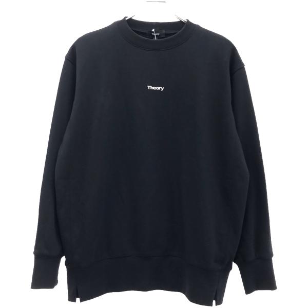 Theory - theory セオリー Tech Terry Side Rib PO ロゴプリントクルーネックスウェットトレーナー 01-2101007-050-902 ブラック S theory セオリー Tech Terry Side Rib PO ロゴプリントクルー