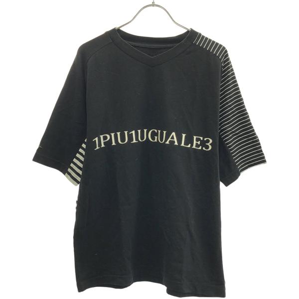1PIU1UGUALE3 × R[ONE] Ronaldinho ウノ ピゥ ウノ ウグァーレ トレ×ロニー ロナウジーニョ ロゴプリントボーダー切替ストレッチTシャツ IT7PZUGV8NFD