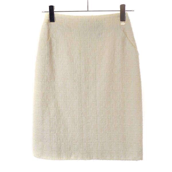 CHANEL タイトスカート アイボリー 40 CHANEL（シャネル） 2005C コットンビスコースツイードタイトスカート
