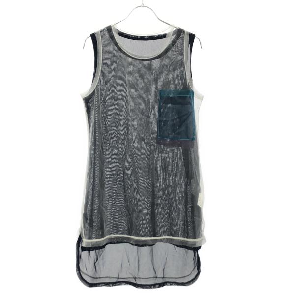 Y's ワイズ 2022 Resort ダブルチュールノースリーブトップス YQ-T21-677 ライトグレー ブラック 2 IT87CI84DDHR