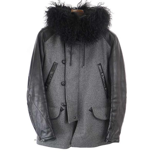 roar ロアー 11AW Thinsulate レザースリーブファージャケット グレー  