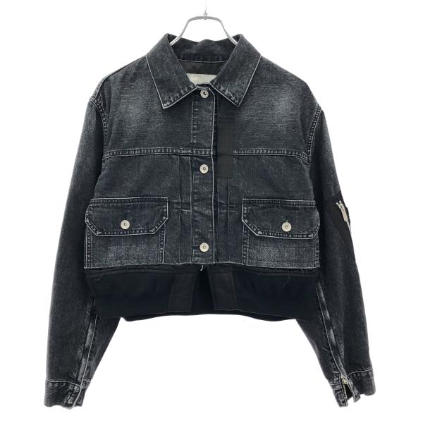 sacai ノーカラー　デニムパンチングジャケット　ブラック Sacai デニムジャケット | ブラック | FARFETCH JP