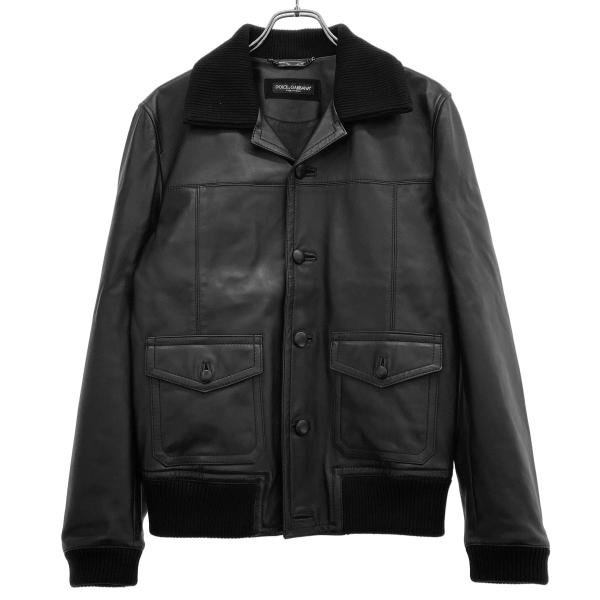 DOLCE&GABBANA ドルチェ＆ガッバーナ リブ ラムレザージャケット G9QP8L/HULFV ブラック 46 DOLCE&GABBANA（ドルチェ & ガッバーナ） リブ ラムレザージャケット