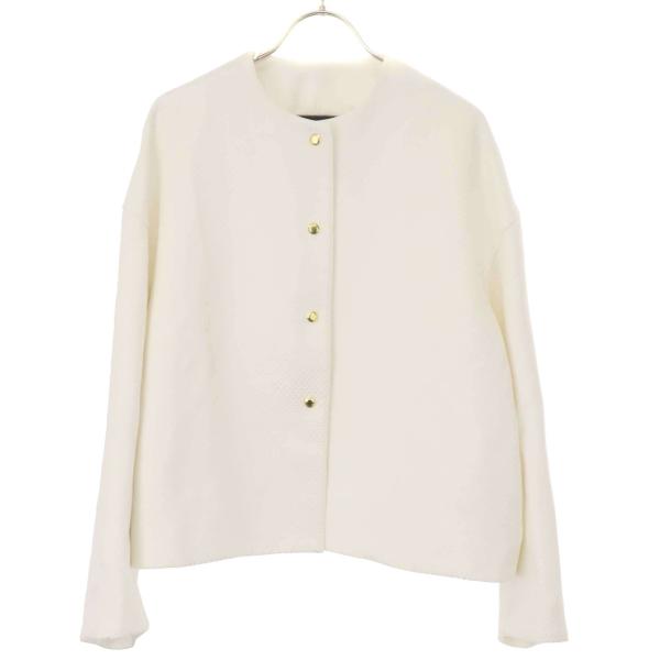 ドゥロワー　2022　ツイードジャケット　ノーカラー　ウール　シルク　白黒　36 ドゥロワー 2022 ツイードジャケット ノーカラー ウール シルク 白黒