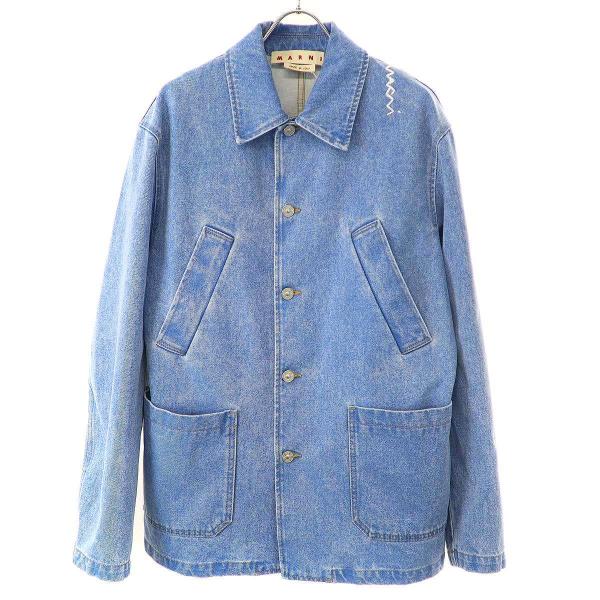 MARNI マルニ 25SS BLEACHED COATED ORGANIC DENIM COBALT JACKET ブリーチデニムカバーオールジャケット GUJU0012S0 USCW91 インディゴ 44 MARNI（マルニ） 25SS BLEACHED COATED ORGANIC DENIM COBALT JACKET