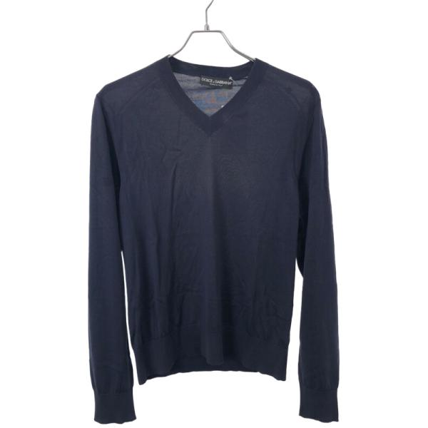メンズDOLCE&GABBANA シルクカシミアVネックニットサイズ44ネイビー