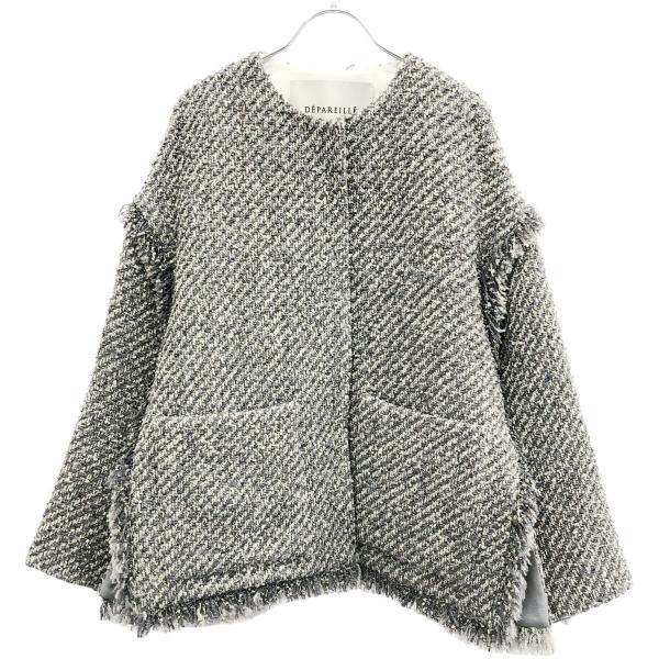極美品　DEPAREILLE デパリエ ツイード 半袖 ファスナー ジャケット DEPAREILLE デパリエ 22AW Tweed Jacket ツイードフリンジノーカラー