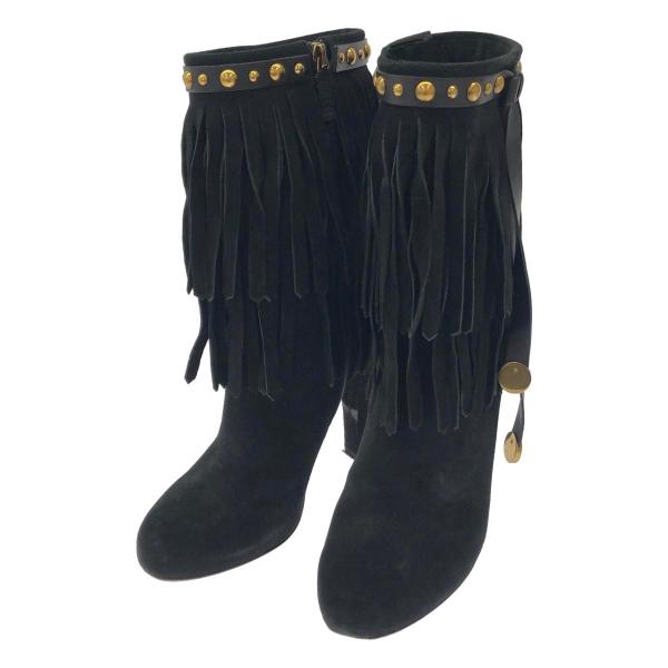 GUCCI グッチ　レザー　ロングブーツ　37.5 バンブー　フリンジ　チャーム GUCCI（グッチ） レザーフリンジヒールブーツ 208729 ブラック 36