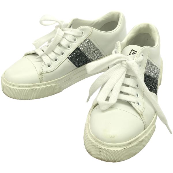 ミュウミュウ　グリッター　スニーカー 　ロゴ　ホワイト系　約24.5cm ミュウミュウ グリッター スニーカー ロゴ ホワイト系 約24.5cm ミュウ