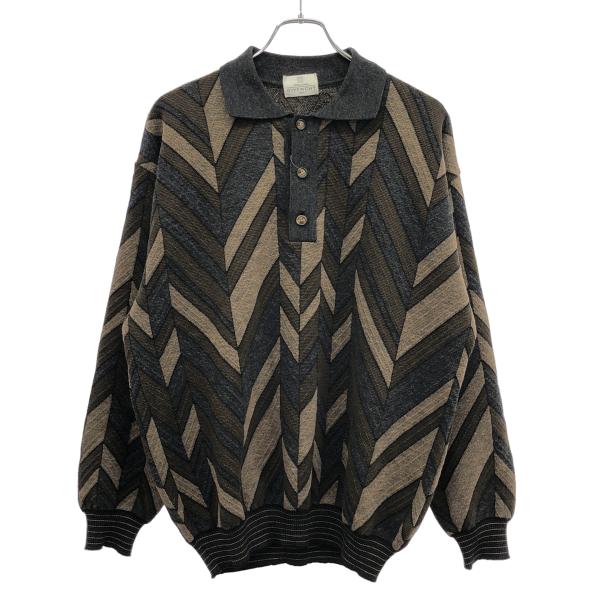 GIVENCHY ジバンシィ ジオメトリックニットポロシャツ  グレー×ブラウン L ITKBTM2ZPW0E