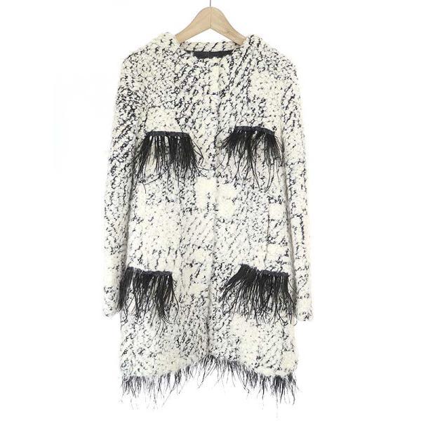 AINEA アイネア 16AW フェザー付きツイードコート ホワイト 40 
