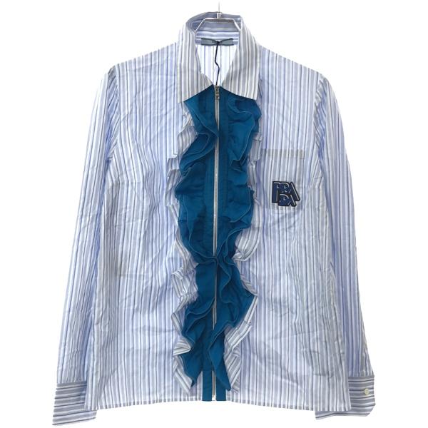 PRADA（プラダ） 19SS フリルストライプ ジップアップブラウスシャツ