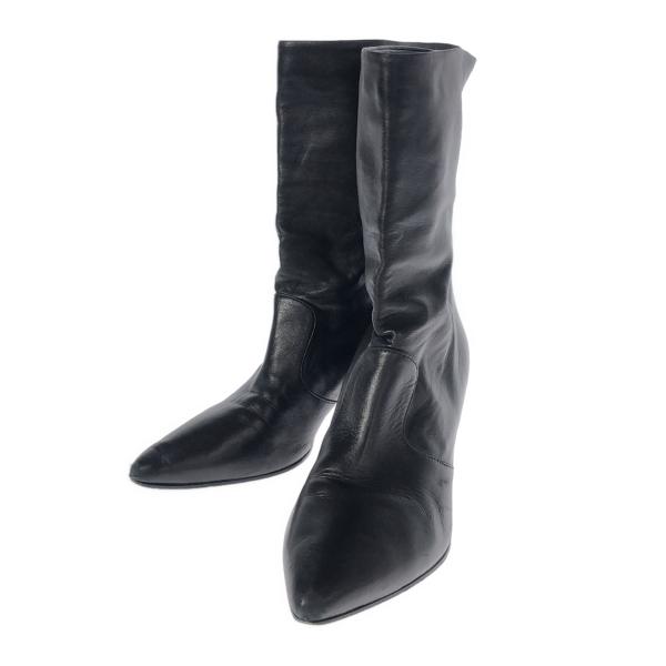 PRADA プラダ ショートウエスタンヒールブーツ ブラック 37 1/2