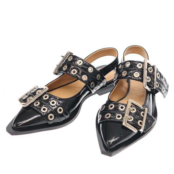 GANNI ガニー WIDE BUCKLE SLING BACK FLAT SHOES バックル