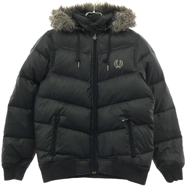 フレッドペリー　ダウンジャケット　ブラック　ダウン80% フード付き　刺繍　M フレッドペリー ダウンジャケット ブラック ダウン80% フード付き 刺繍
