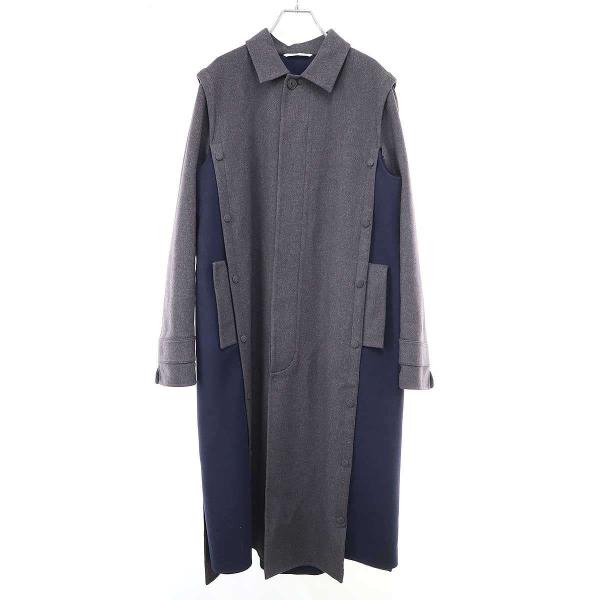VALENTINO ヴァレンティノ 18AW サイドスリット バイカラーウールステンカラーコート QV0CKA70FXQ グレー ネイビー 46 VALENTINO（ヴァレンティノ） 18AW サイドスリット バイカラーウール