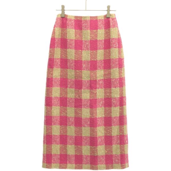 DRAWER ドゥロワー ツイードジップスカート 36 DRAWER（ドゥロワー） ブロックチェック シルクネップツイードスカート