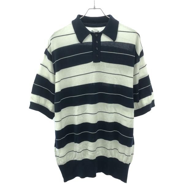 WILLY CHAVARRIA / SS POLO SHIRT/ポロシャツ/M/コットン/NVY/ボーダー WILLY CHAVARRIA（ウィリーチャバリア） SS POLO SHIRT ボーダーニット