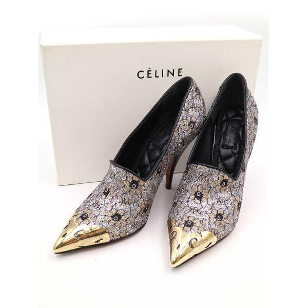 CELINE セリーヌ メタルトゥフラワーラメヒールパンプス CELINE セリーヌ メタルトゥフラワーラメヒールパンプス