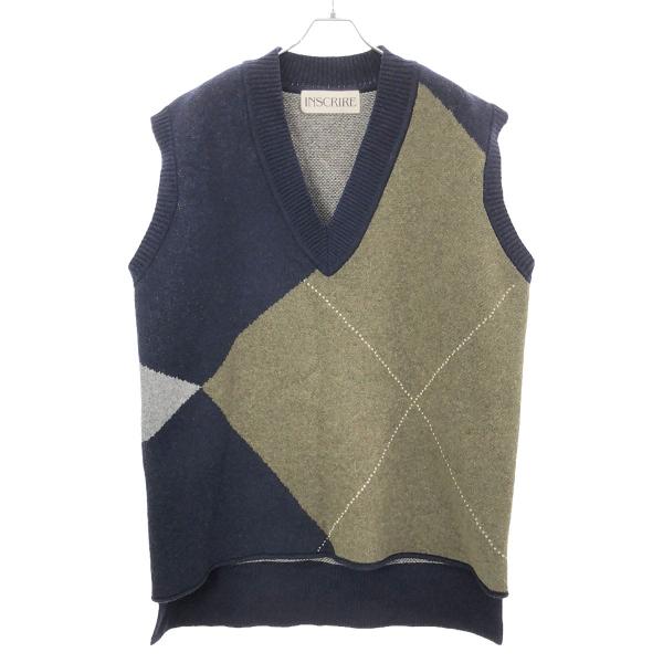 INSCRIRE - INSCRIRE アンスクリア 19AW オーバーサイズアーガイルニットベスト I19AW-K24 ネイビー×マルチカラー F INSCRIRE アンスクリア 19AW オーバーサイズアーガイルニット