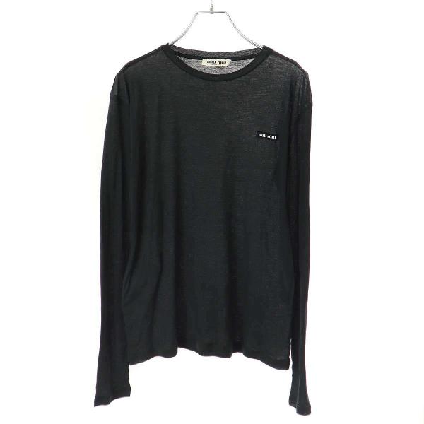 myumyuページ miu ミュウミュウ 23SS ロゴパッチロングスリーブシアーTシャツ MJL939