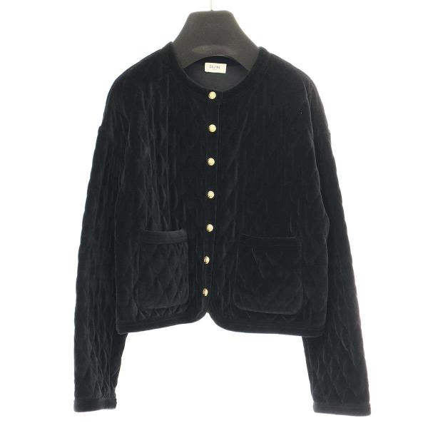 CELINE - CELINE セリーヌ 21AW ベルベットキルティング カーディガンジャケット 2Y492679I ブラック 36 CELINE セリーヌ 21AW ベルベットキルティング カーディガン
