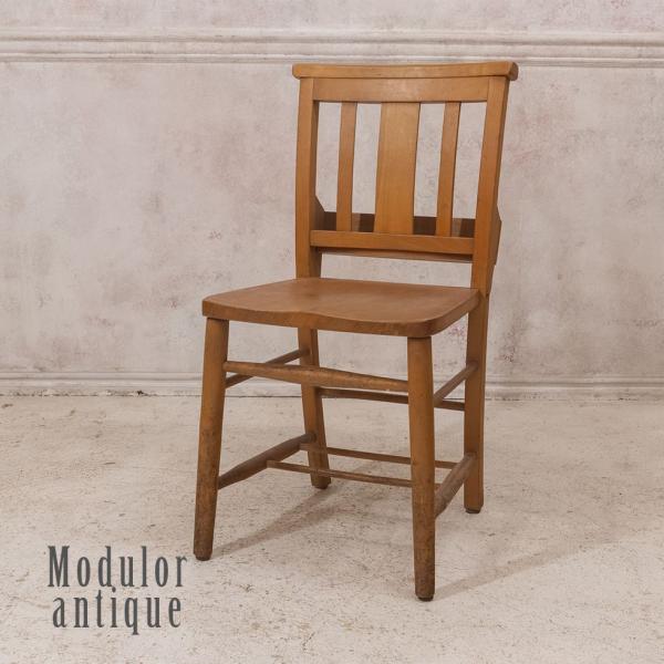 アンティーク　チャーチチェア　ダイニング　教会　椅子　イギリス　ヴィンテージ　① ヴィンテージ チャーチチェア/クロスバックレザーシート