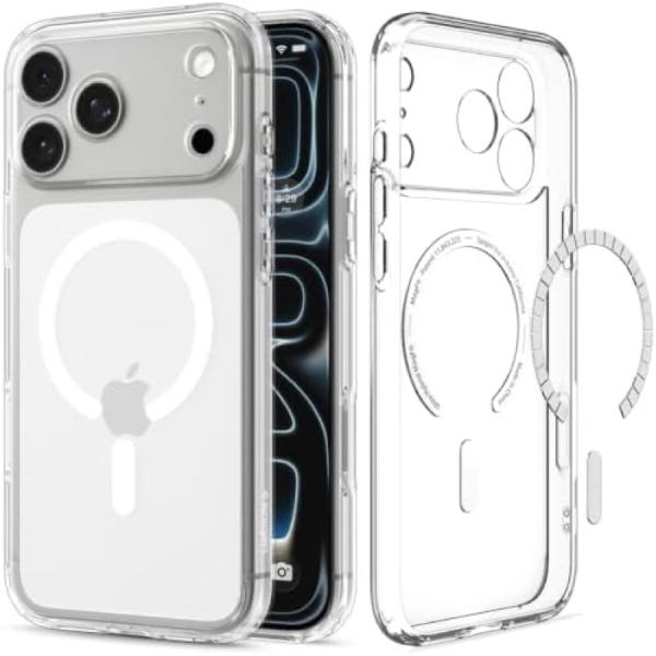 互換品 iPhone 18 Pro / iPhone 17 Pro ケース MagSafe対応 クリア 透明 耐衝撃 MIL規格 黄ばみ抑制 ストラップホール クリアホワイト Spigen クリスタルクリア