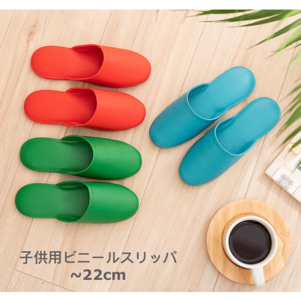 子供用 ビニールスリッパ 22cm 清潔 トイレ 病院 学校 薄底 業務用 スリッパ 子ども 前閉じタイプ ブルー レッド グリーン 幼稚園 保育園