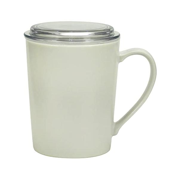 商品サイズ:マグカップ-約8.5×10cm,フタ-約8.5×8.5×1.5cm,茶こし-約8.4×8.4×7.8cm商品重量:0.29kg容量:約350ml素材:マグカップ-磁器,フタ-ポリカーボネート,茶こし-枠/ポリプロピレン　網/ポリ...