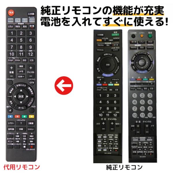 ・ソニーテレビ用の代用リモコンです・設定不要で電池を入れてすぐに使用できます　（リモコンモードを変更されている方は説明書をご参照ください）・テレビ側に機能がない場合やリモコンにボタンとして設置されていない機能は操作ができかねます。・無線リモ...