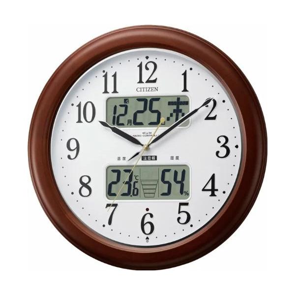 リズム 電波掛け時計 高精度 温度湿度表示 警告音 夜間自動点灯付 イン