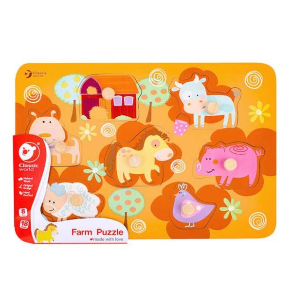 型はめパズル ペグパズル つまみ付きパズル 動物 1歳半 2歳 誕生日 プレゼント クリスマスプレゼント 出産祝い 赤ちゃん おもちゃ 木のおもちゃ 木製 知育玩具 男の子 女の子 型は目 クラシックワールド