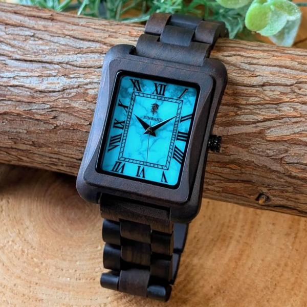 腕時計 木製 メンズ ブランド Licht Sandalwood ターコイズ文字盤